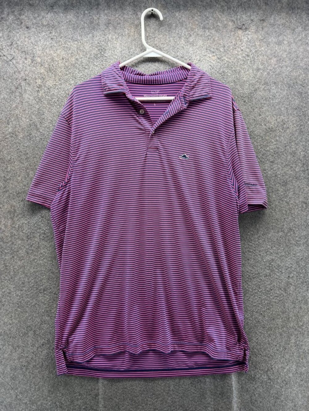 Vineyard Vines Performance Polo Shirt Mens L Blue Pink Stripe Golf Stretch